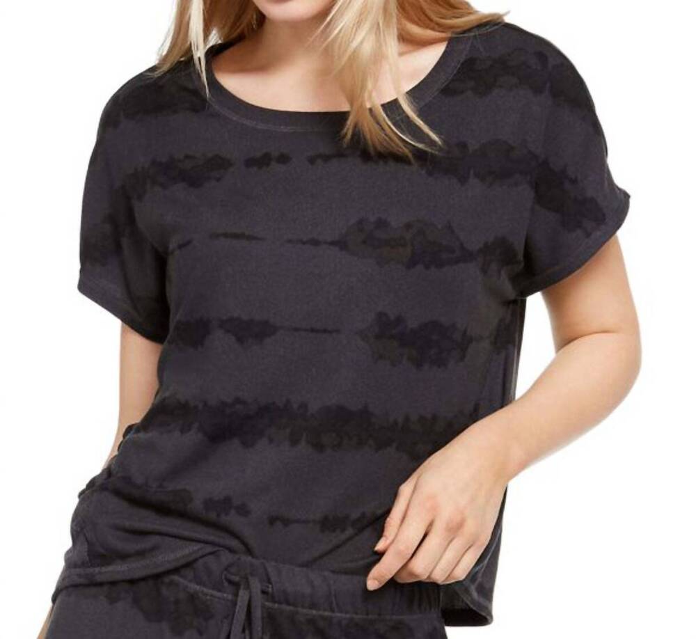 NEW JENNI BY JENNIFER MOORE women's printed lace up pajama top in black